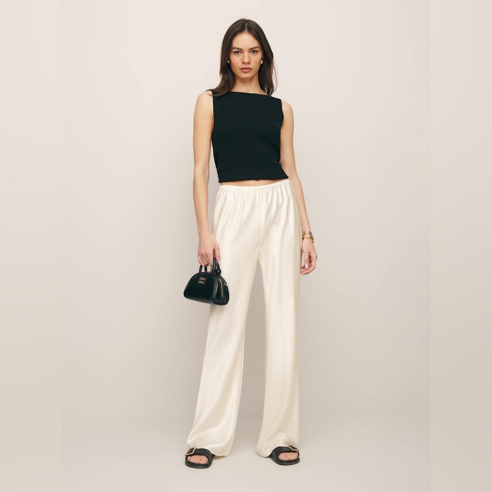 NWT Reformation Black Crop Tank & Cream Wide-Leg Pants
